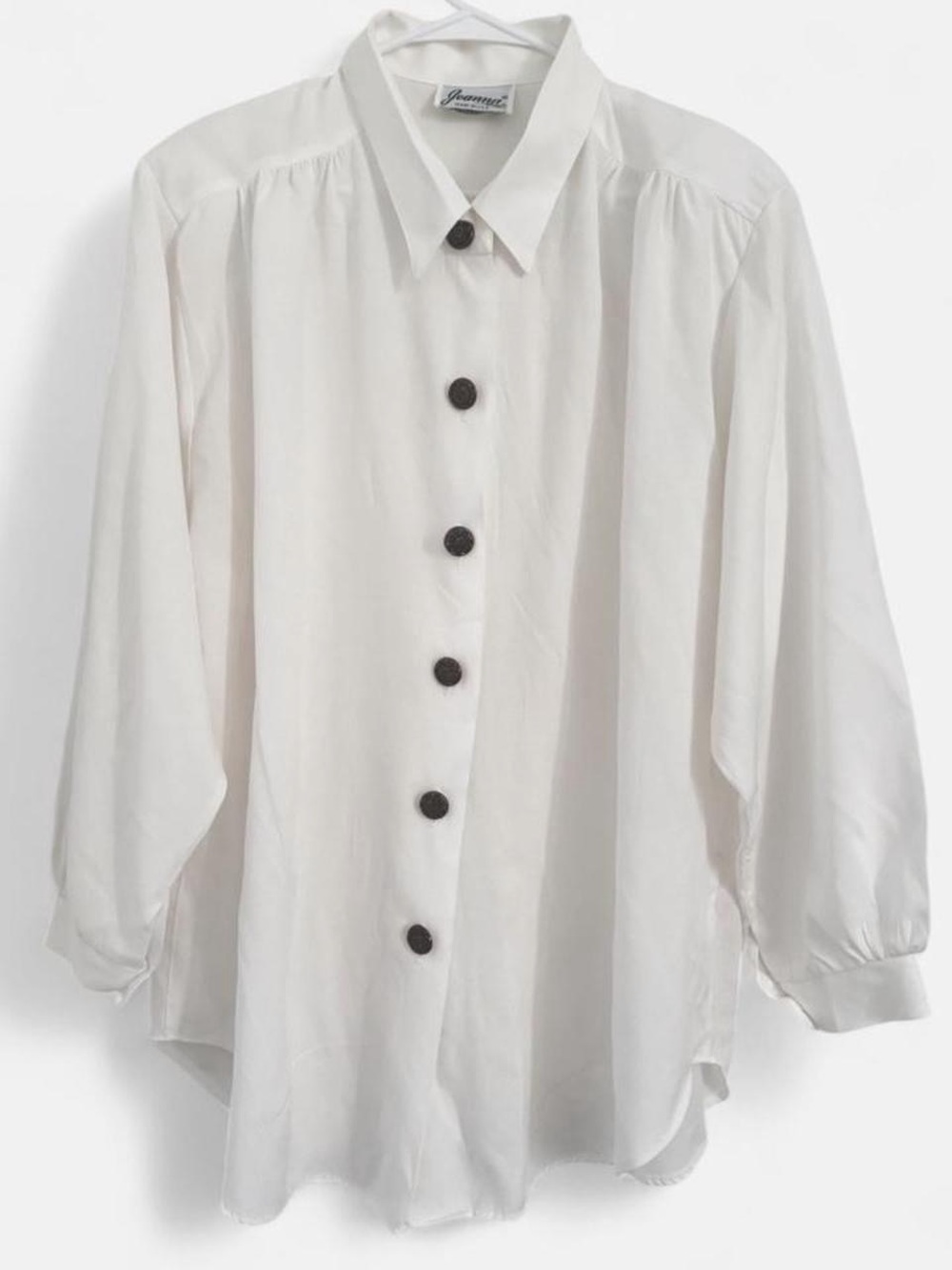 Joanna White Button-Up Women’s Blouse with Brown Buttons